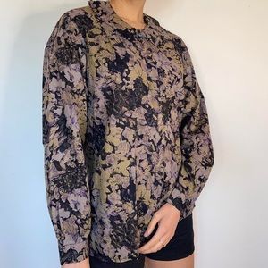 Vintage purple and black floral pattern button down shirt
